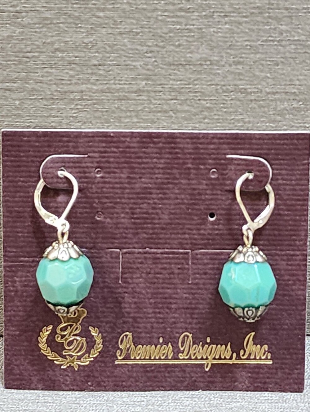 AQUA AND SILVER DANGLE EARRINGS BY PREMIERE DESIGNS NEW WITH CARD
